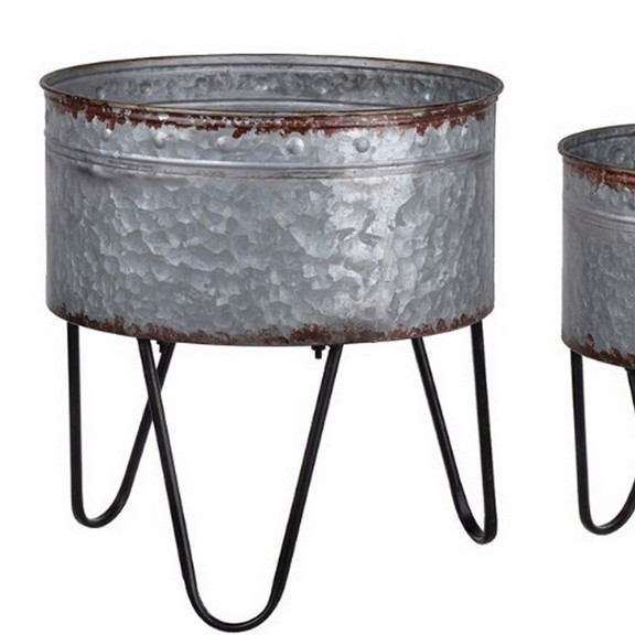 Benzara BM154147 Round Galvanized Metal Planters w...