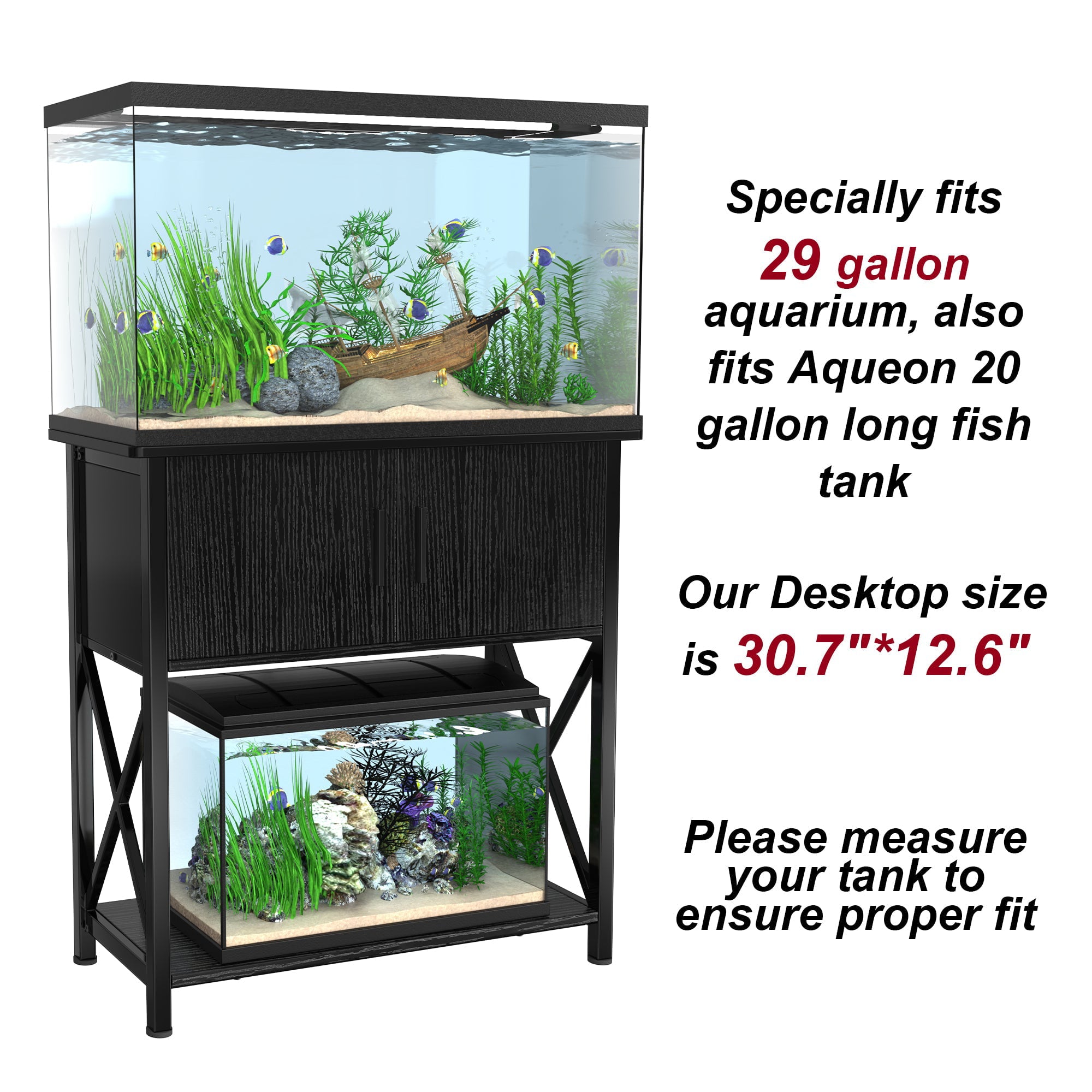 29 Gallon Aquarium Stand Metal Fish Tank Stand with Cabinet，30.7