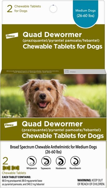 Elanco Quad Dewormer for Hookworms， Roundworms， Tapeworms and Whipworms for Medium Breed Dogs