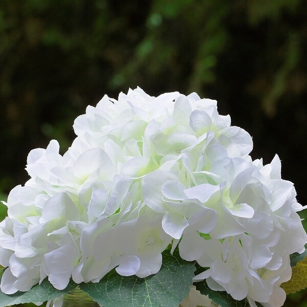 Hydrangea Artificial Flowers in Round Glass Vase with Faux Water，Silk Flower Arrangements in Vase for Home Decor，Wedding Table