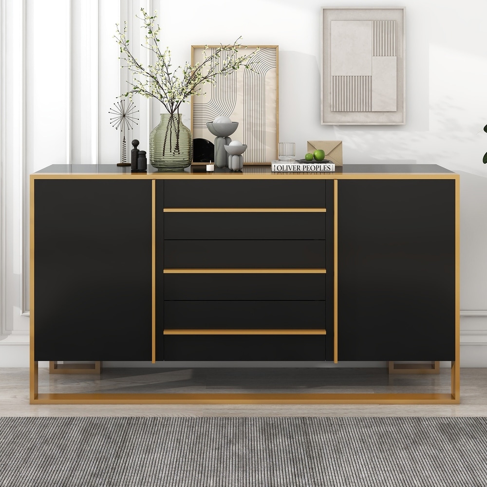 Sideboard with Large Storage Space and Gold Metal Legs   N/A