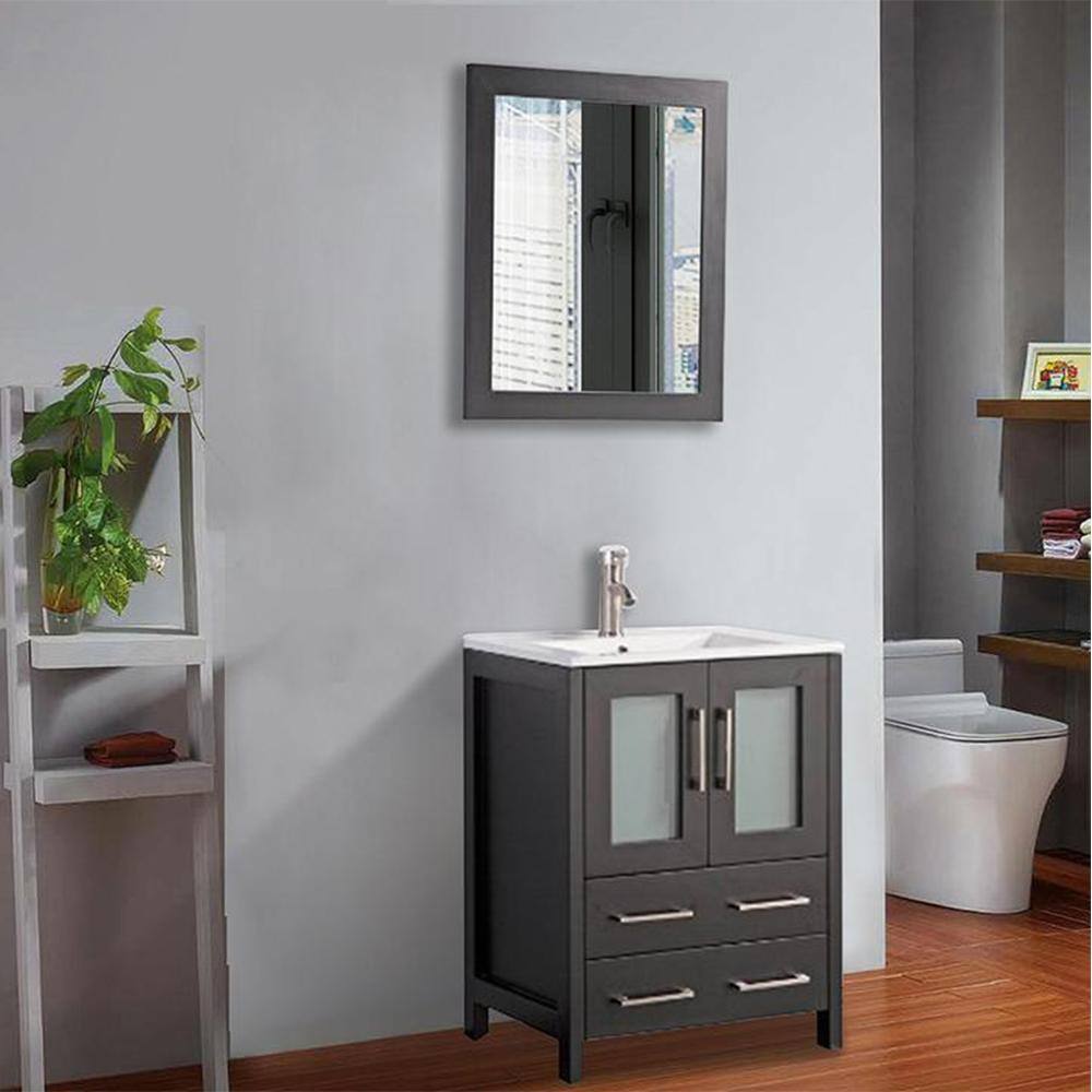 Vanity Art Brescia 24 in. W x 18.1 in. D x 35.8 in. H Single Basin Bathroom Vanity in Espresso with Top in White Ceramic and Mirror VA3024-E