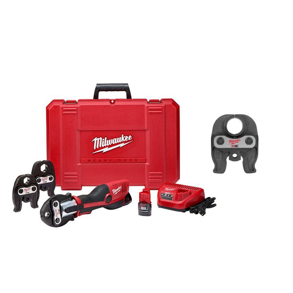 MW M12 12-Volt Lithium-Ion Force Logic Cordless Press Tool Kit with 1 in. Iron Pipe Jaw (4-Jaws Included) 2473-22-49-16-2452B