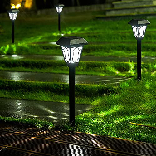 LAMTREE 12 Pack Solar Lights Outdoor Garden Pathway Lights, Waterproof Auto Solar Landscape LED Lighting for Patio, Yard, Driveway, Walkway (Cool White)