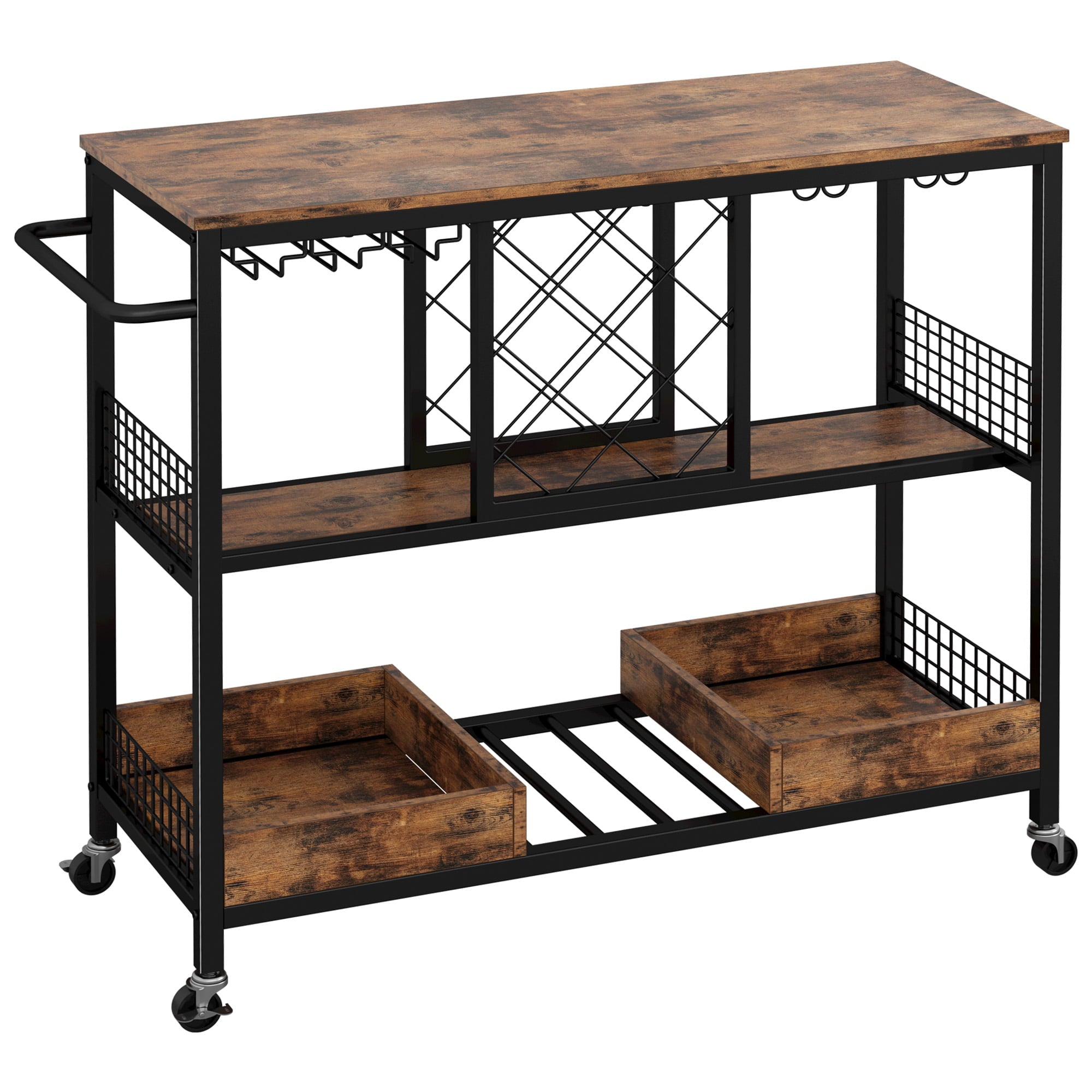 IRONCK Wine Rack Table， Industrial Bar Cart on Wheels Kitchen Storage Cart for the Home， Rustic Brown