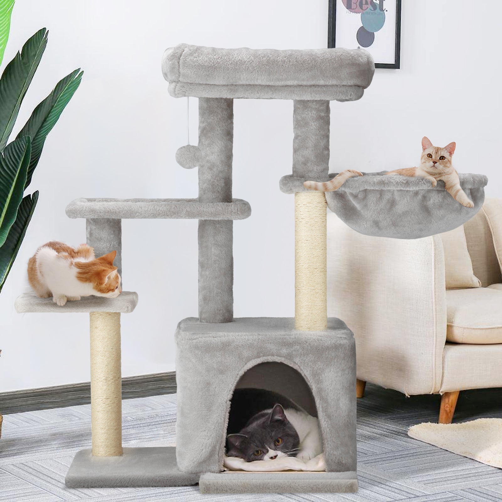 Yoleny Cat Tree for Indoor Cats, 33" Small Cat Tower with Top Perch, Cat Condo, Scratching Posts, Multi-level Tower for Cats and Kittens, Light Gray