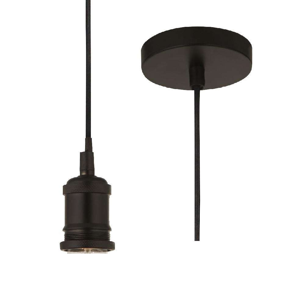 Searchlight 7461BK Matt Black Vintage Fabric Round Cable Flex Suspension Ceiling Rose Pendant