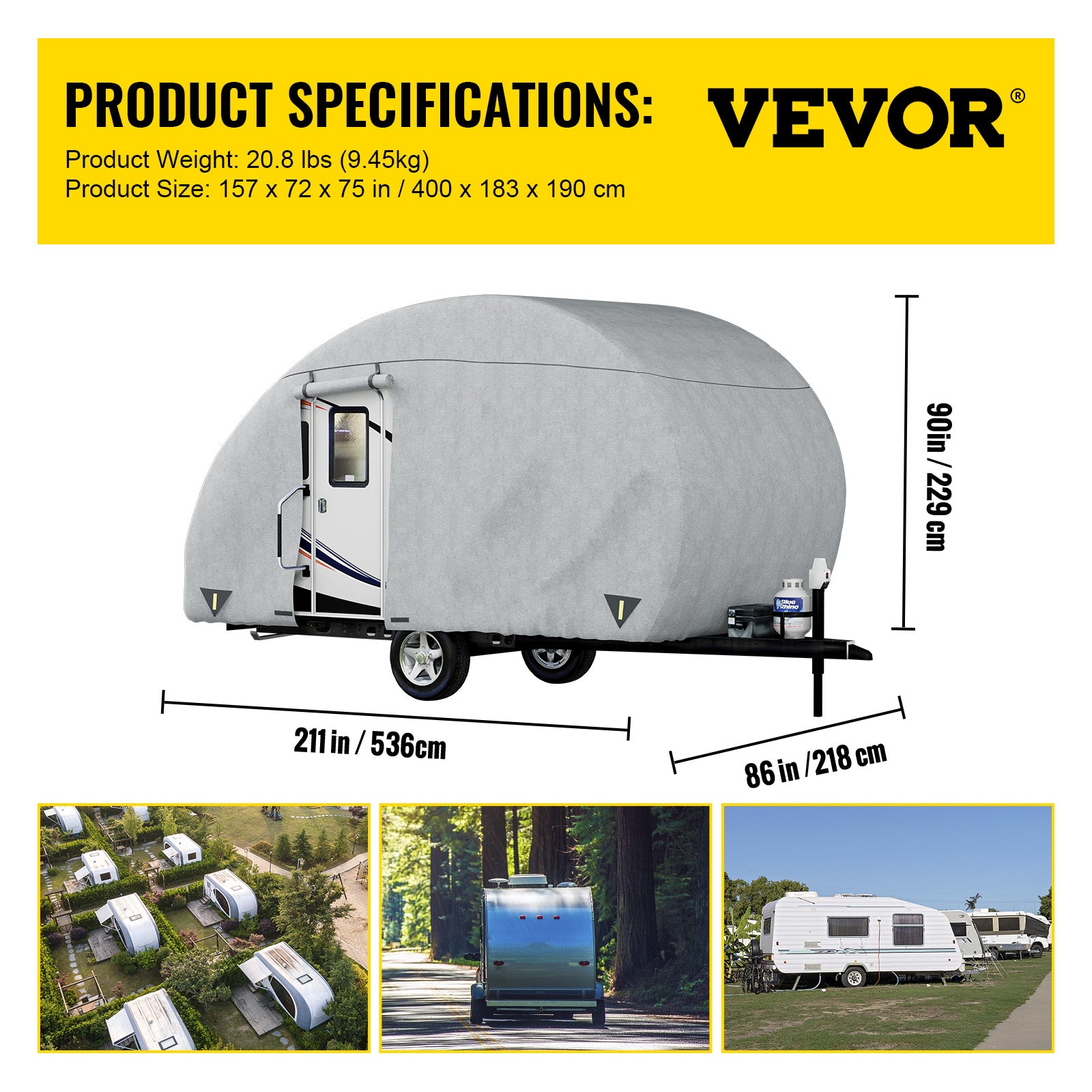 VEVOR Classic Accessories Over Drive PolyPRO3 Deluxe R-Pod Travel Trailer Cover， Fits up to 16'-18' Long - Trailer Body Only