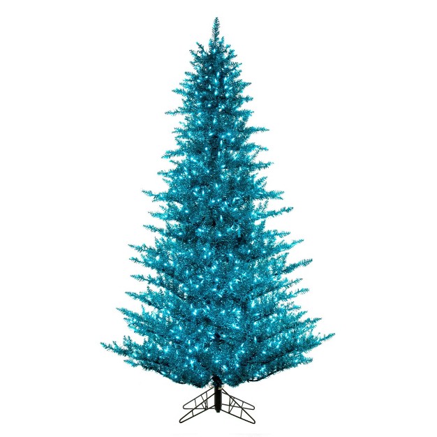 Aqua Tinsel Artificial Pre-lit Christmas Tree With Folding Metal Tree Stand