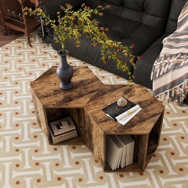 Hexagonal Coffee Table Side Table Nightstand Antique Wood