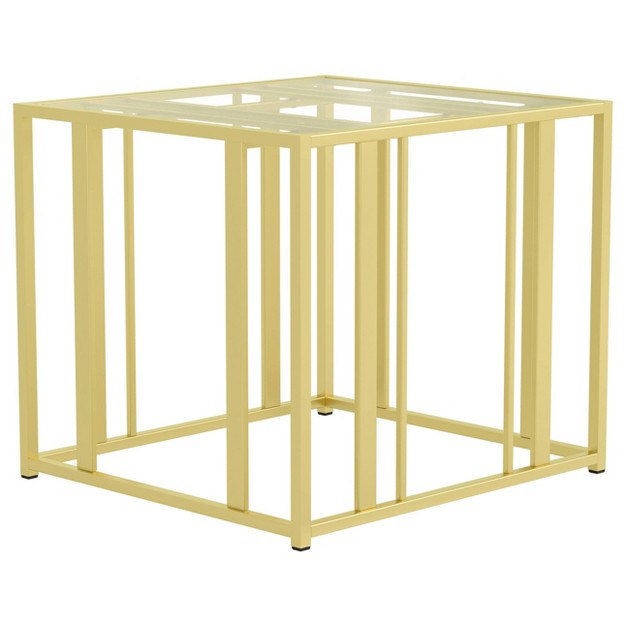 Adri Square End Table With Glass Top Matte Brass Coaster