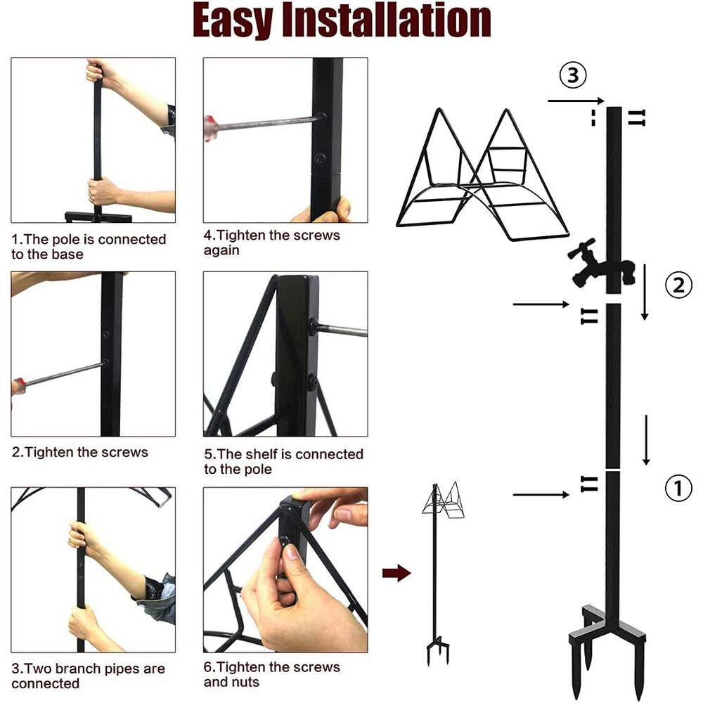 Cubilan Outdoor Hose Holder Stand with Brass Spigot Faucet - Freestanding Metal Water Pipe Extension Hanger Stake Heavy-Duty B084L9R296