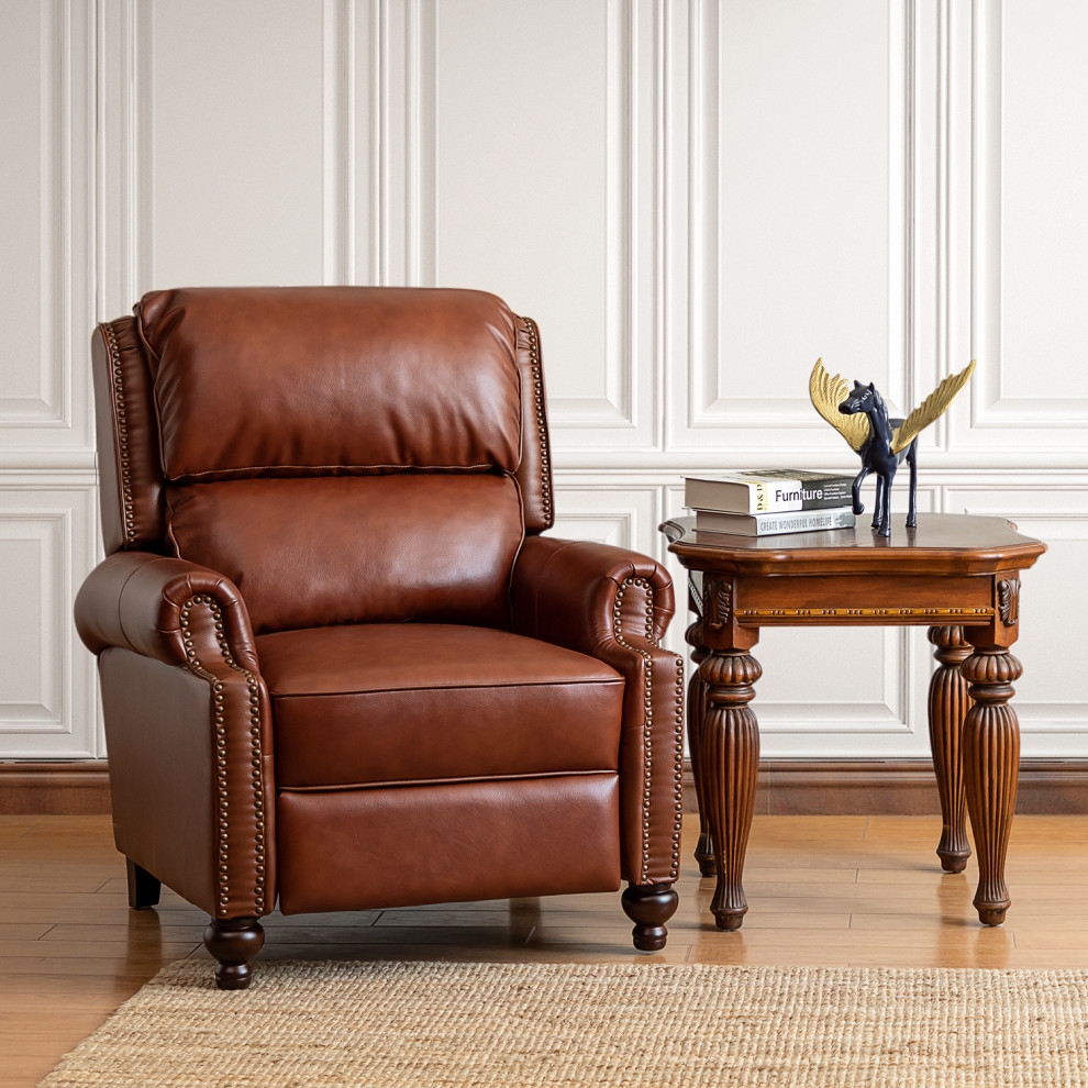 Genuine Leather Cigar Recliner With Nail Head Trim   Traditional   Recliner Chairs   by Karat Home  Houzz