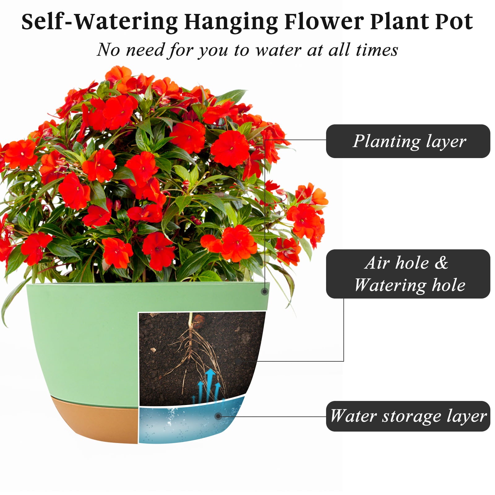 3 Pack Plastic Hanging Planters 8.3 Inch Hanging Flower Plant Pot with Drainage Hole for Indoor Outdoor