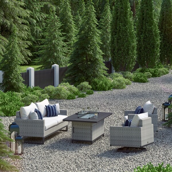 Milo Grey 4 Piece Sunbrella Outdoor Patio Motion Fire Set