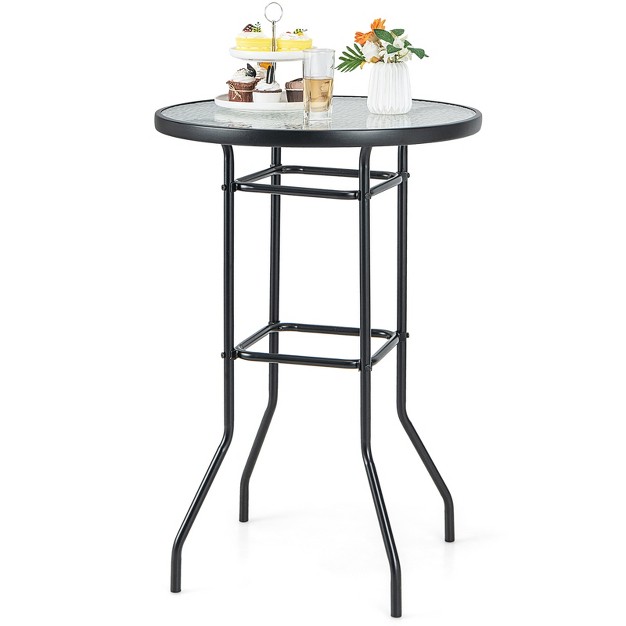 Tangkula Round Glass Top Patio Table 27 quot x27 Outdoor Bistro Table W Heavy duty Metal Frame