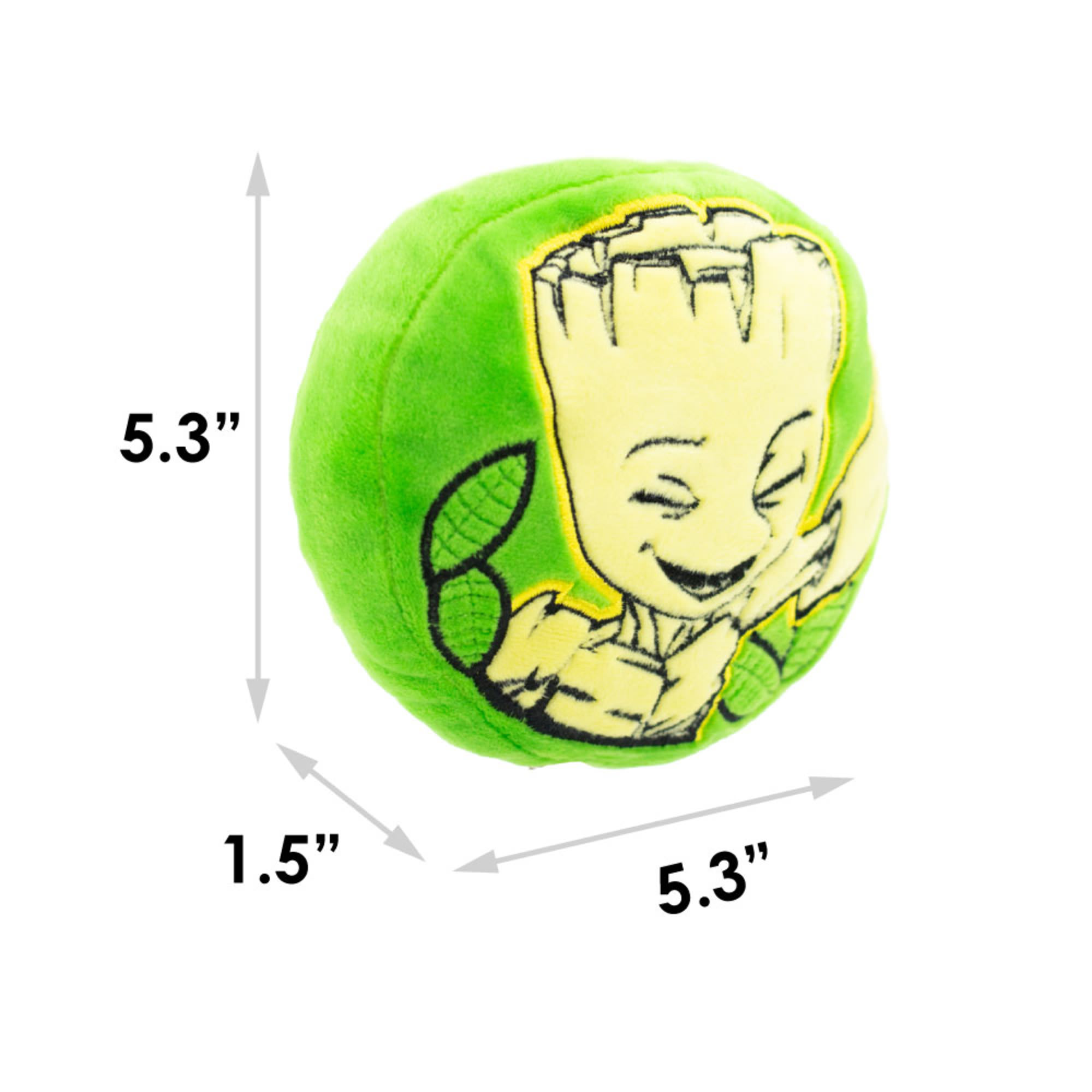 Buckle-Down Green/Brown Marvel Groot Happy Pose Leaves Plush Squeaker Dog Toy， X-Small