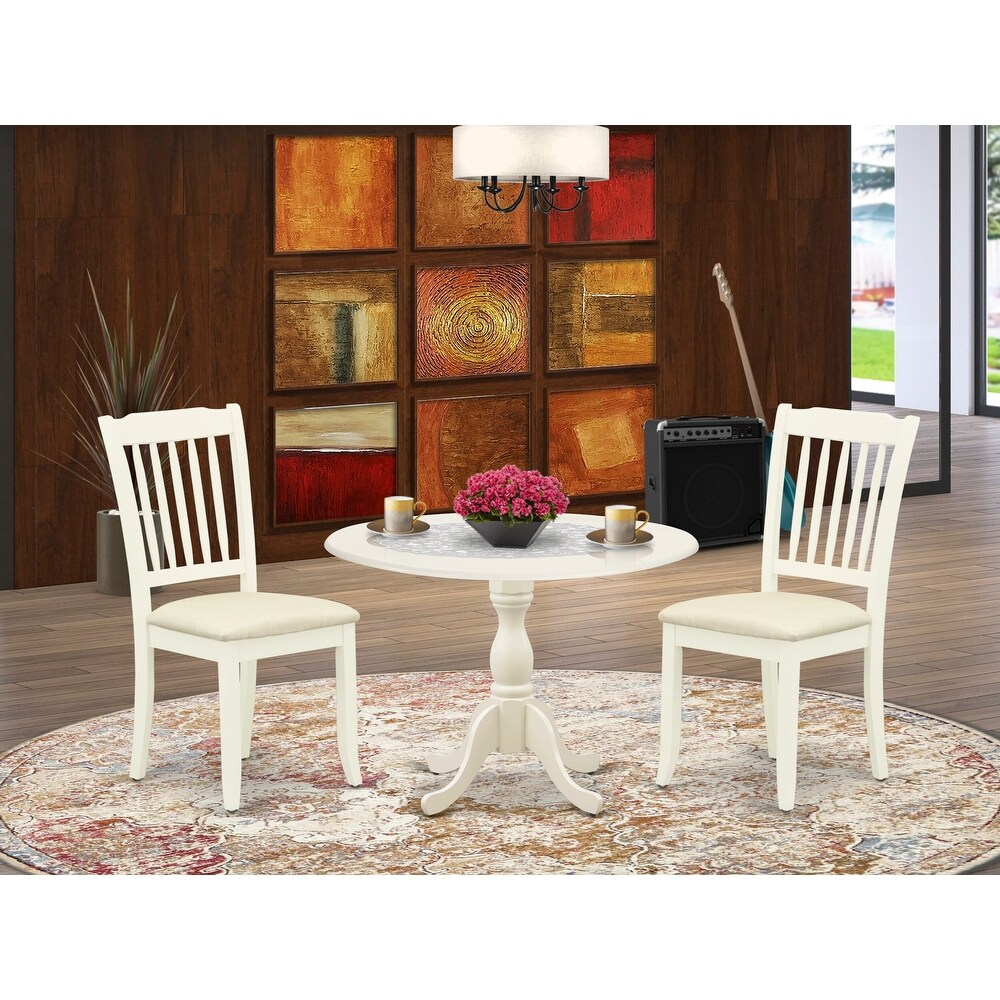 East West Furniture 3 Piece Kitchen Table Set Contains a Round Dining Table and 2 Dining Room Chairs  (Finish   Seat Options)