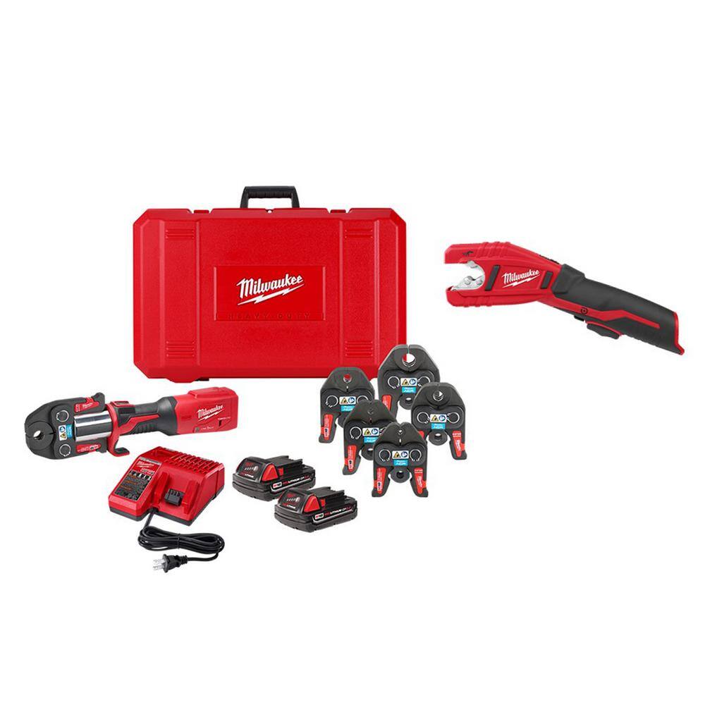 MW M18 18-Volt Lithium-Ion Brushless Cordless FORCE LOGIC Press Tool ACR Jaw Kit with M12 Copper Tubing Cutter (2-Tool) 2922-22M-2471-20