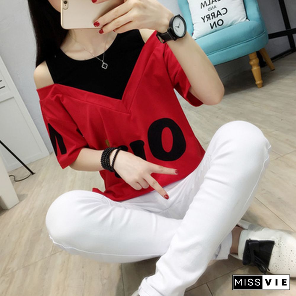 Women T Shirt Off Shoulder Summer Top For Women Short Sleeve Kawaii T-Shirt Women O- Neck Cotton Funny T Shirts White Clothes