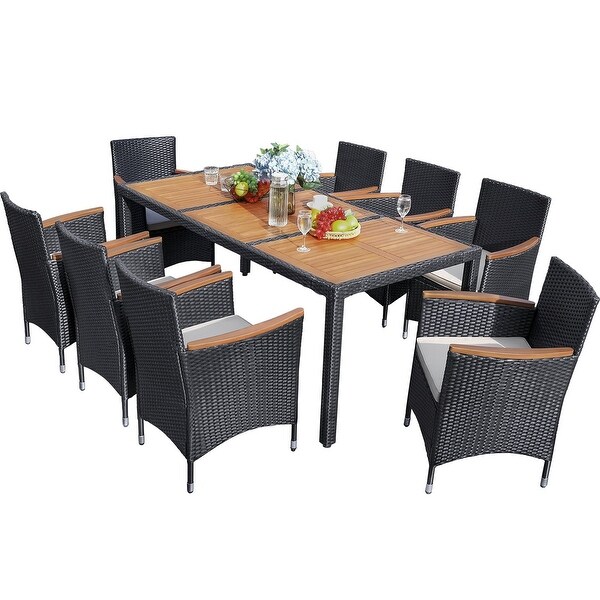 Lacoo PE Wicker/ Acacia Wood Outdoor Patio Dining Set