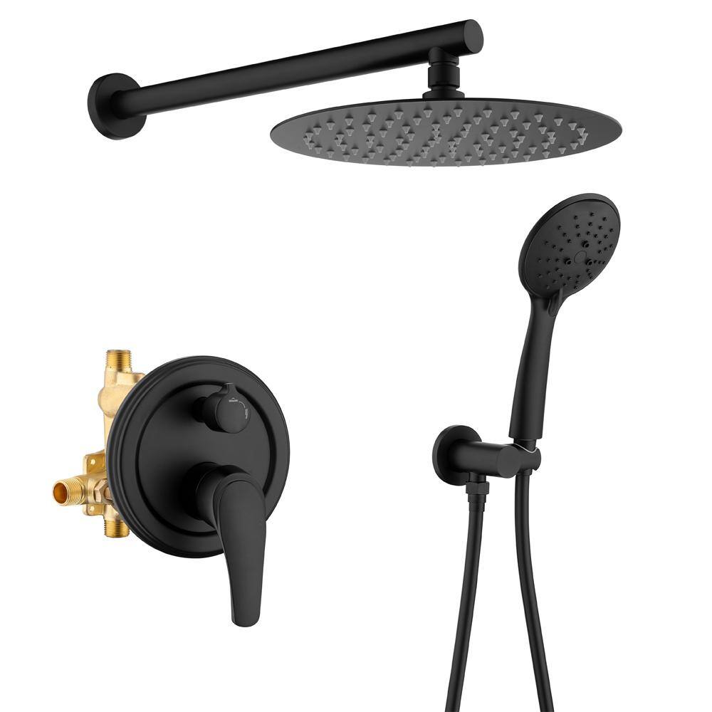 WATWAT Dowell 5-Spray 10 in. Shower Head Wall Mount Fixed and Handheld Shower Head 2.5 GPM in Matte Black SMDJE0522HSDP11B