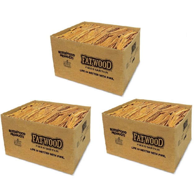 Betterwood Natural Hand Split Fatwood 25 Pound Firestarter 3 Pack Campfire Bbq Or Pellet Stove Non toxic And Water Resistant