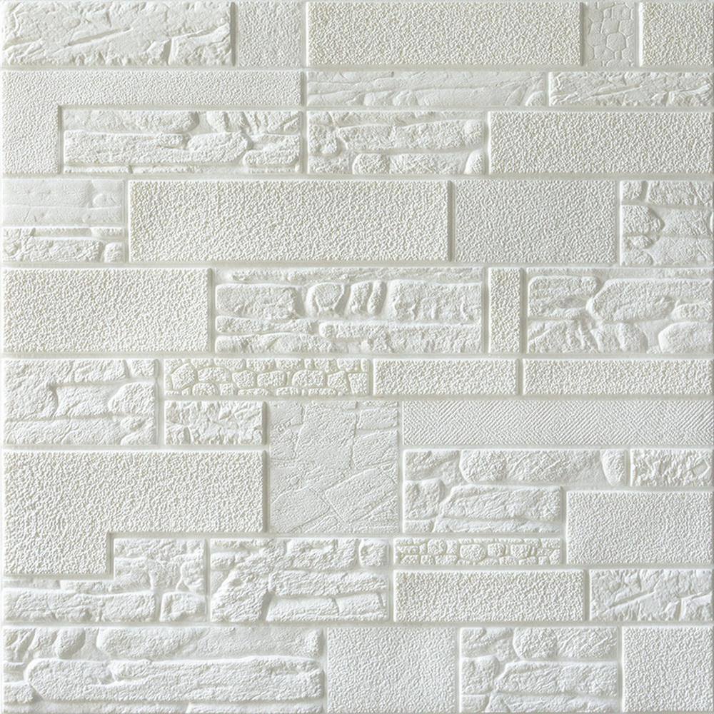 Dundee Deco Falkirk Jura II 28 in. x 28 in. Peel and Stick Off White Faux Bricks Stones PE Foam Decorative Wall Paneling (10-Pack) HDJN-R281-10