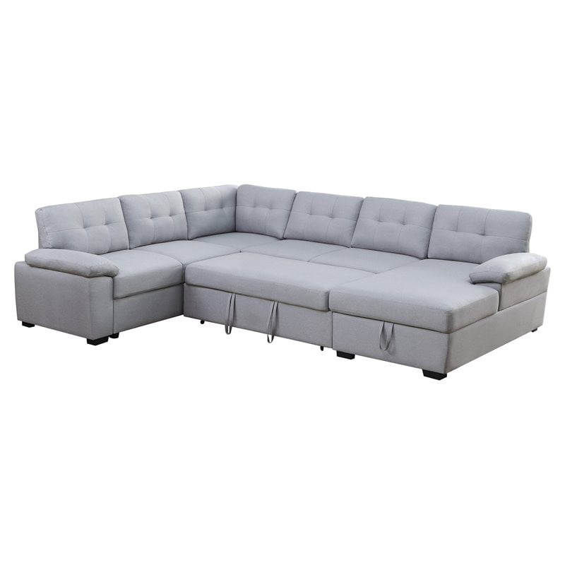 Alexent 5-Seat Modern Fabric Sleeper Sectional Sofa with Storage in Ash