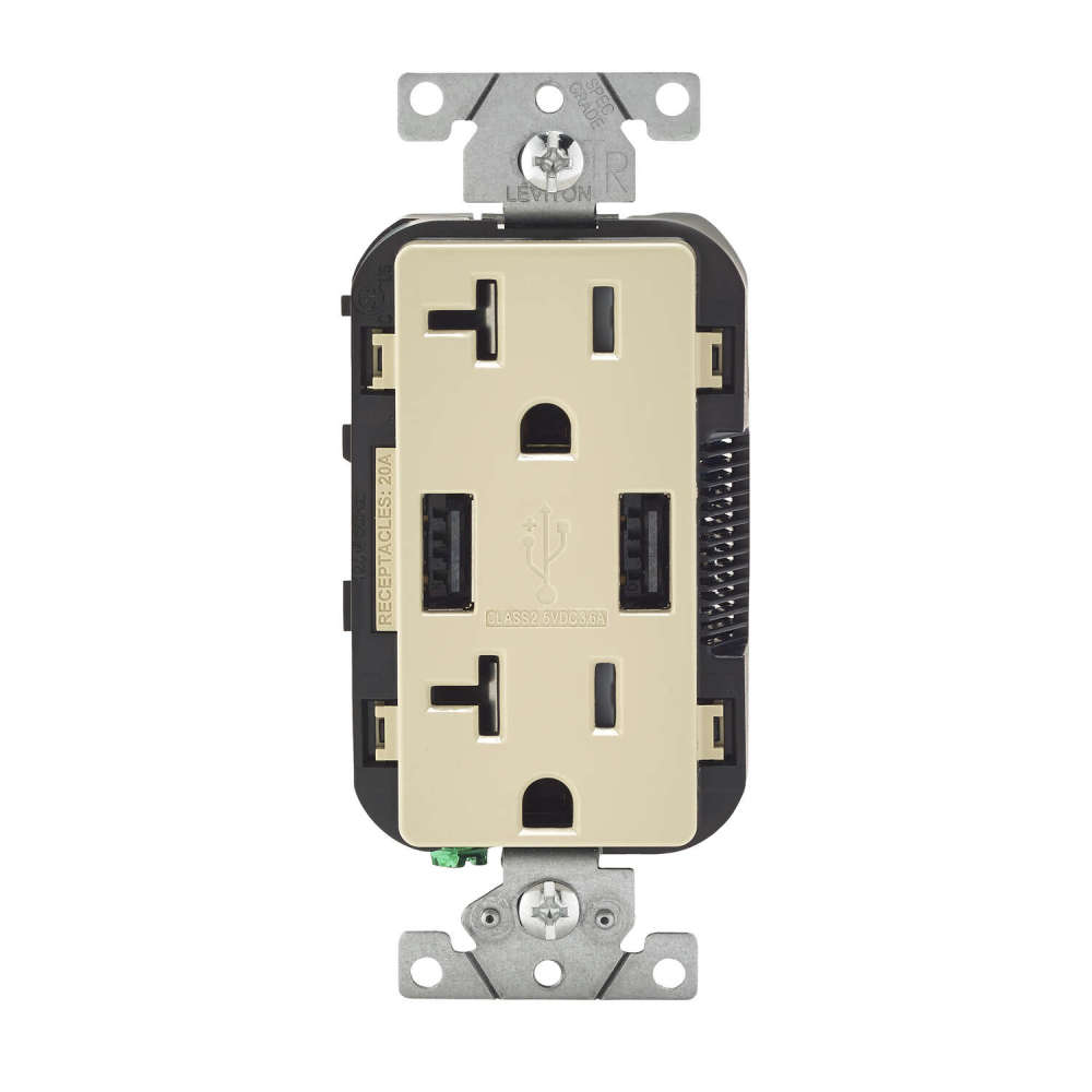 Leviton Decora 20A 125V Ivory NEMA 5-20R Outlet and USB Charger