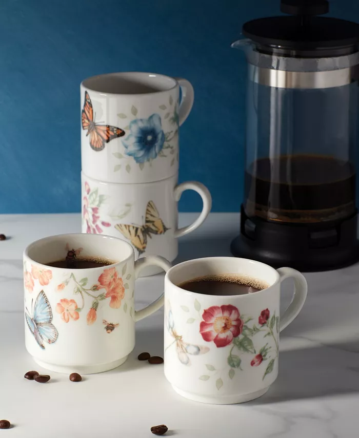 Lenox Butterfly Meadow Kitchen Stack Mugs Set 4