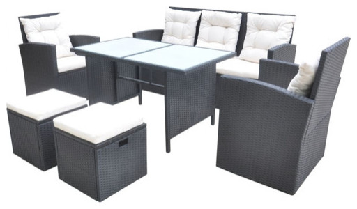 vidaXL Patio Furniture Set 6 Piece Outdoor Table and Chairs Poly Rattan Brown   Tropical   Outdoor Dining Sets   by vidaXL LLC  Houzz