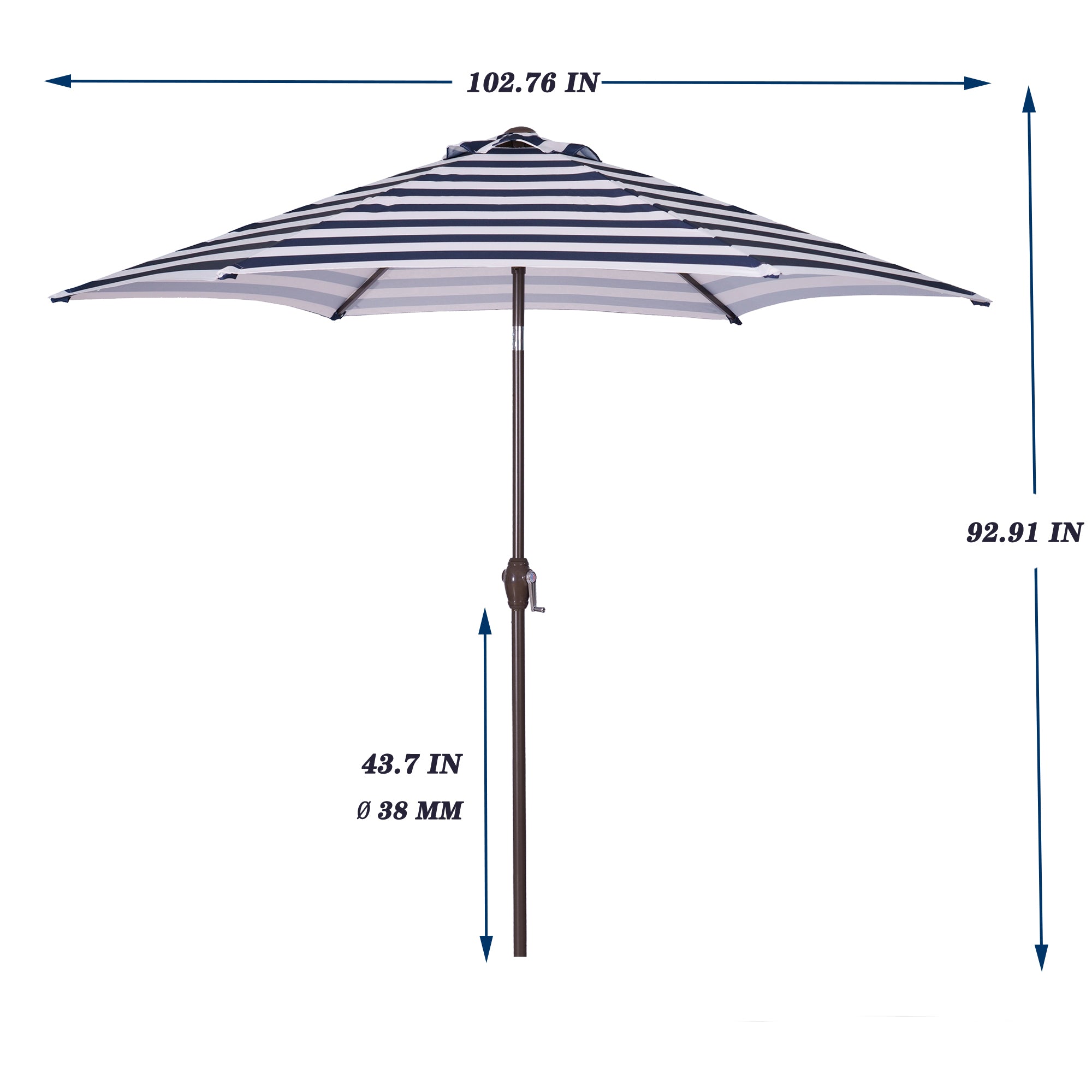 Outdoor Patio 8.6-Feet Market Table Umbrella with Push Button Tilt and Crank, Blue White Stripes[Umbrella Base is not Included]