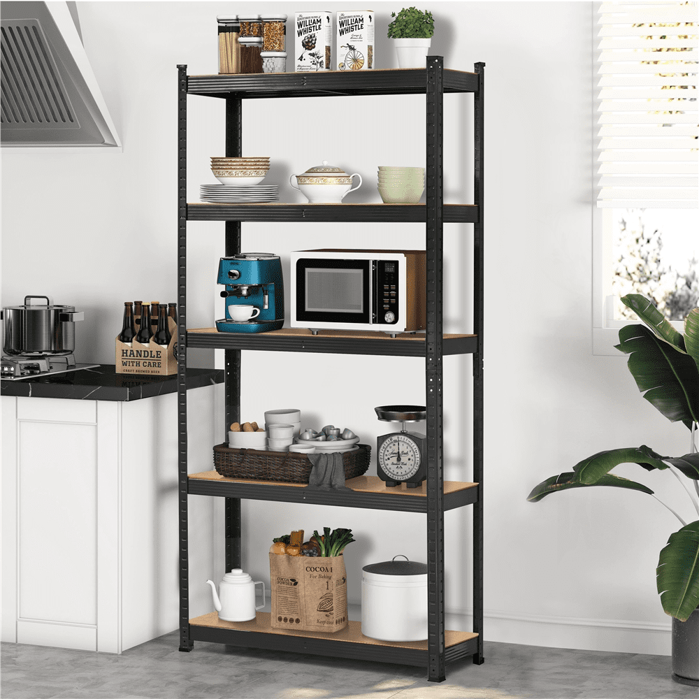 Topeakmart 5-Tier Adjustable Steel Storage Rack Garage Shelves, Black