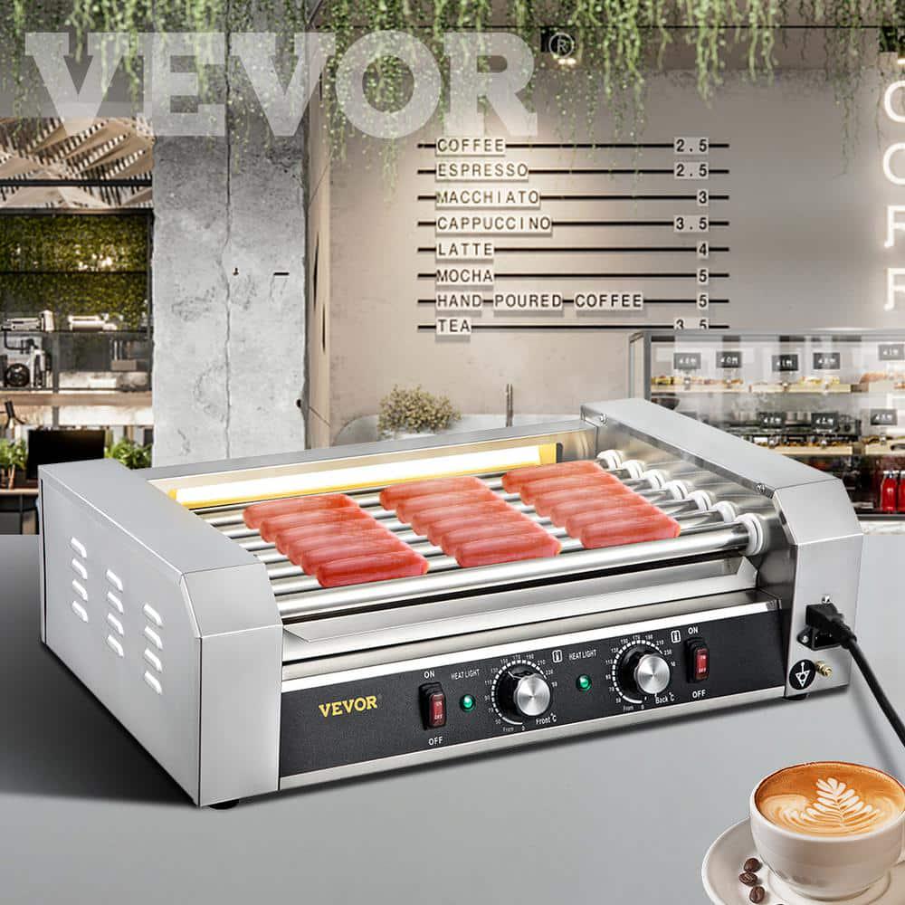 VEVOR 1050Watt Stainless Steel Cook Warmer Hot Dog Roller 18 Hot Dog 7Rollers with Dual Temp Control Indoor GrillsSilver