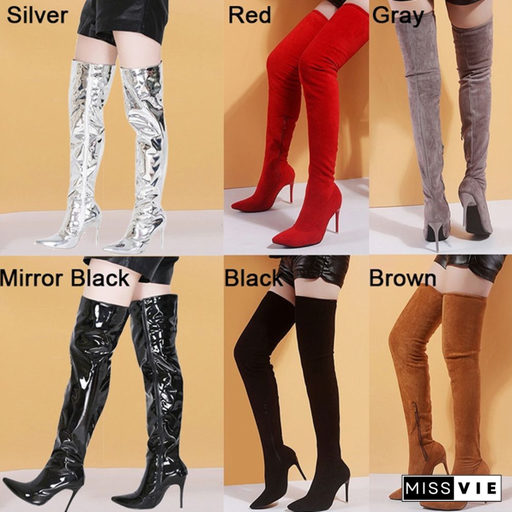 High Quality Women Fine Leather High-Heeled Boots Knee With Side Zipper Boots Sexy Over The Knee Boots High Heels Women Shoes