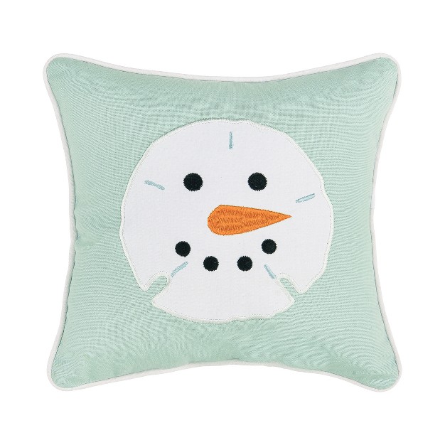 X 8 quot Beach Themed Sand Dollar Shaped Snowman Face On Seafoam Green Background Embroidered Petite Accent Throw Pillow