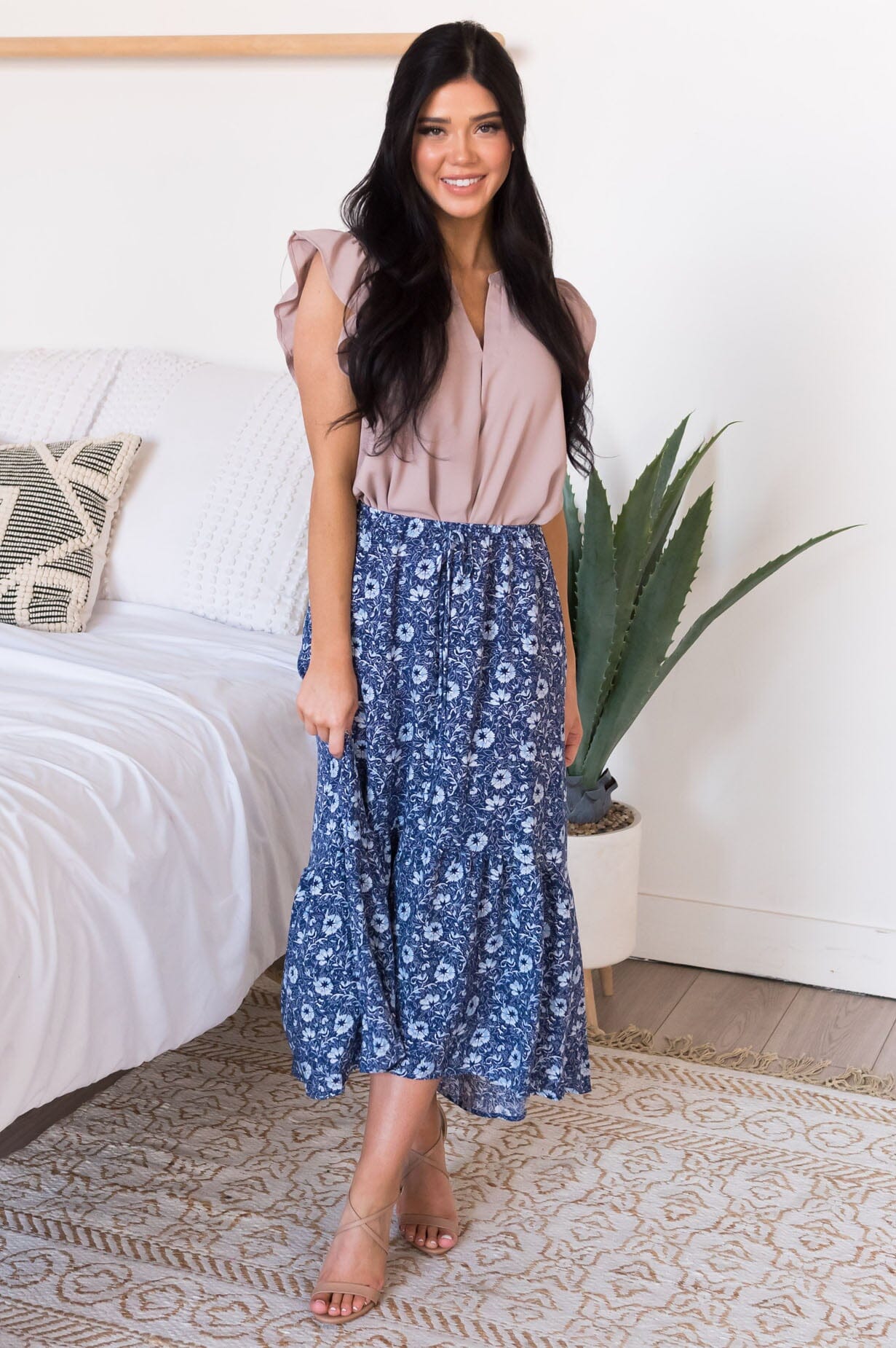 Blue Blooms Modest Skirt