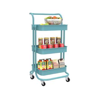 Siavonce 3-Tier Rolling Steel Storage Bin Utility Kitchen Cart with Wheels in blue Bath Cart and Organizer Cart DB-ZX-D0102H74N9T