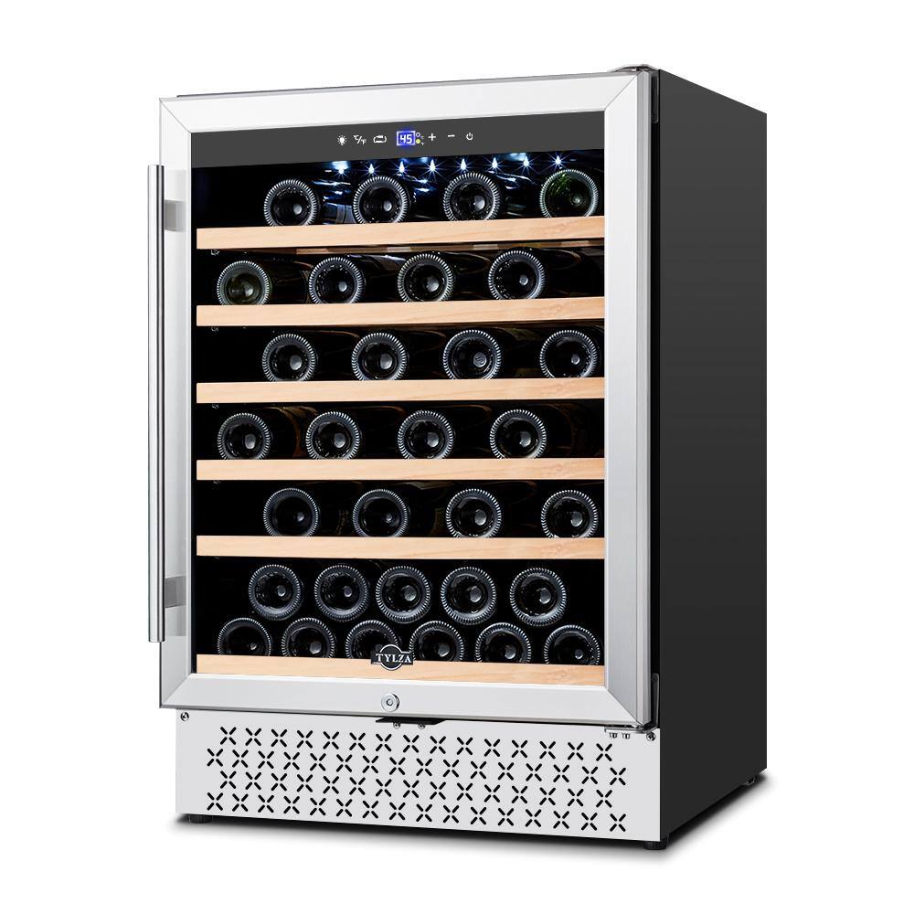 Tylza Single Zone 51-Bottles Built-in and Freestanding Wine Cooler with Childproof Lock in Stainless Steel TYWC150S