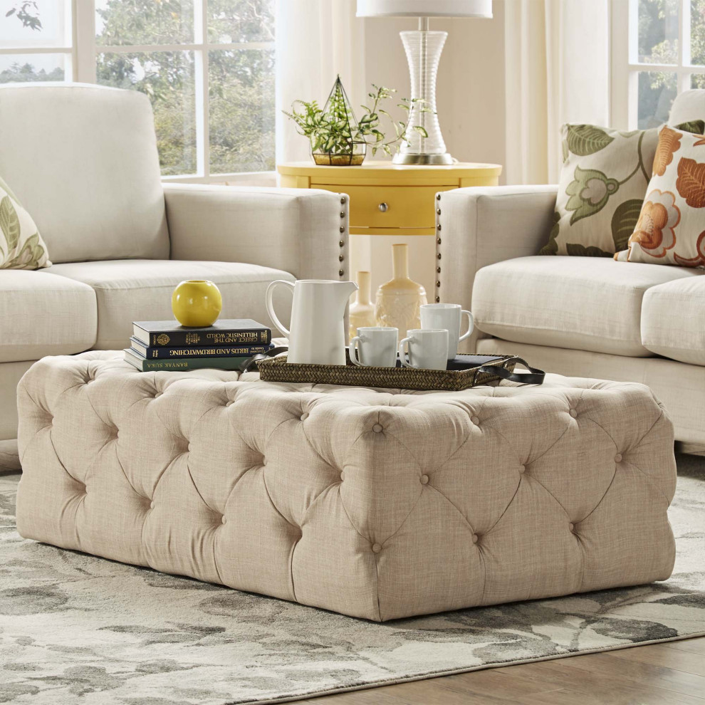 Rectangular Ottoman  Fabric Upholstery With Button Tufting  ampCasters   Transitional   Footstools And Ottomans   by Decor Love  Houzz