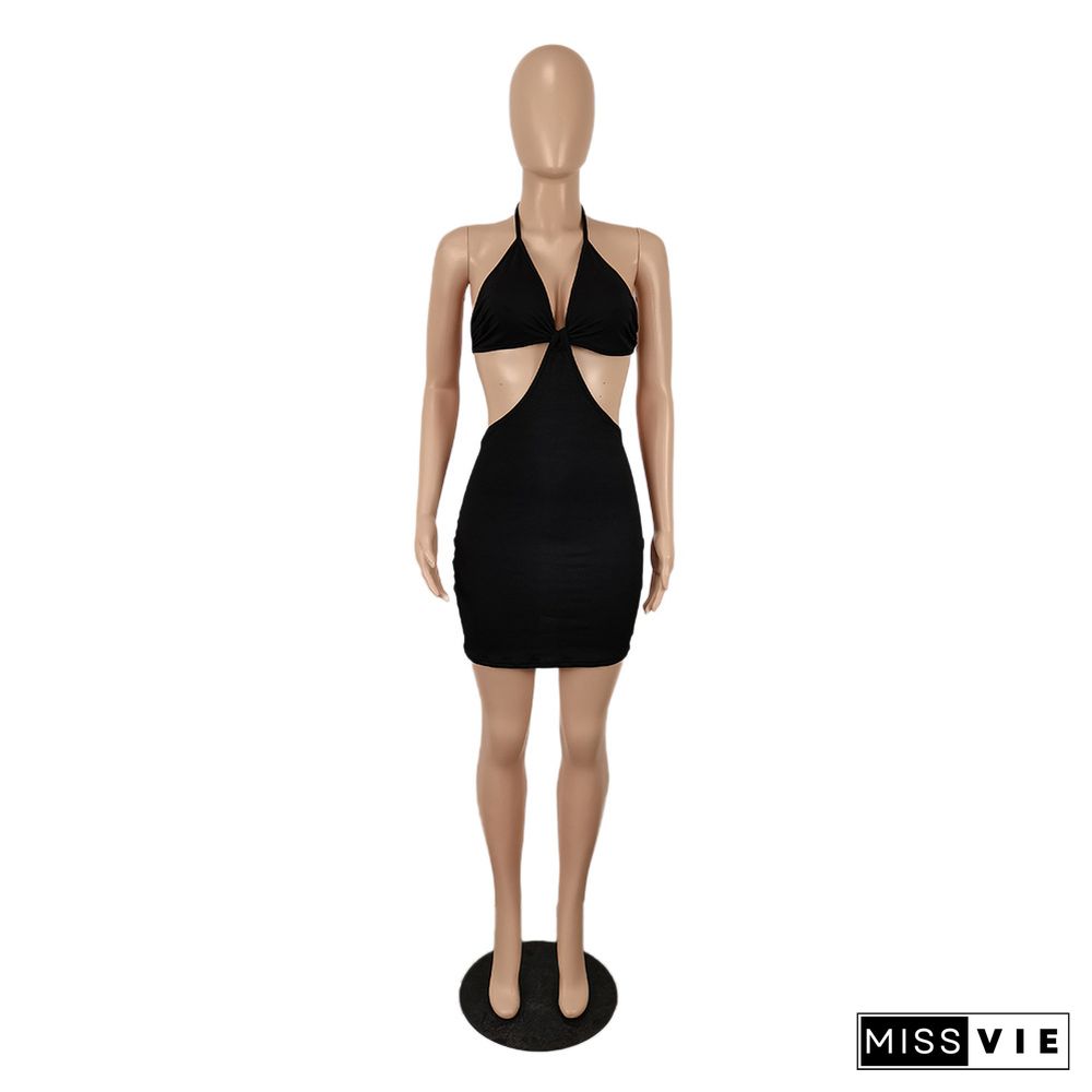 Backless Cut Out Spaghetti Strap Bodycon Sexy Dress