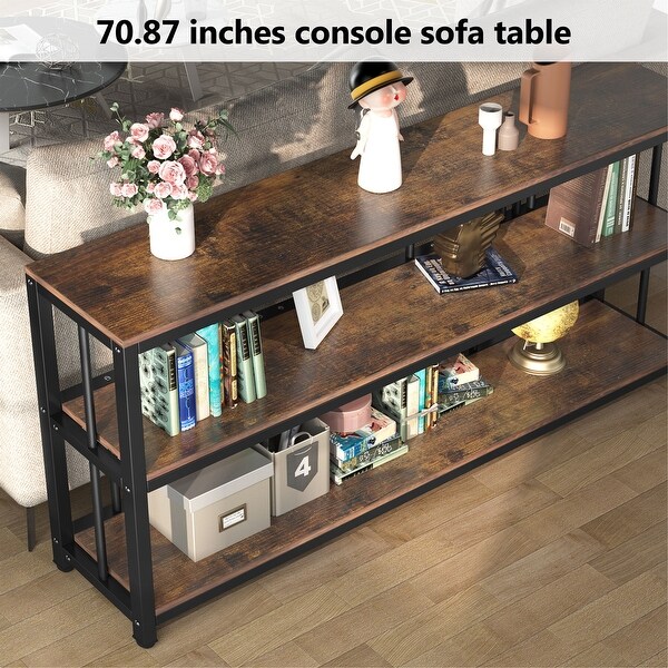 Vintage Brown 3 Tiers Console Table， 70.9