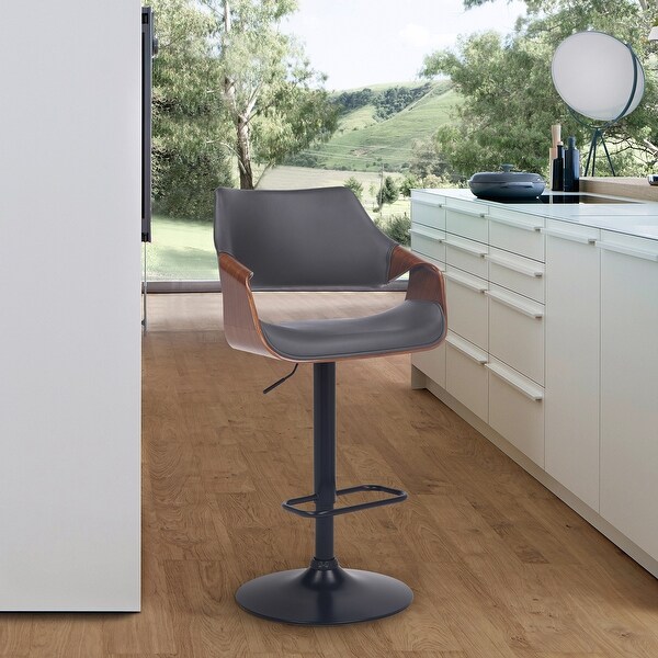 Aspen Adjustable Swivel Faux Leather and Wood Bar Stool with Metal Base