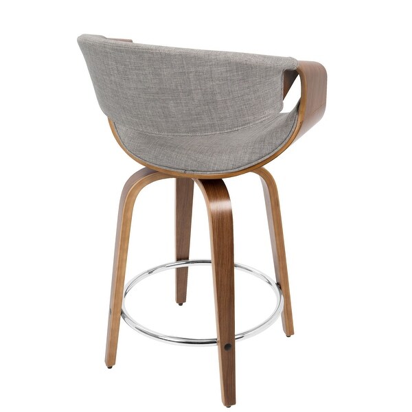 Curvini Counter Stool in Walnut Wood and Light Grey Fabric - Set of 2 - 20.5