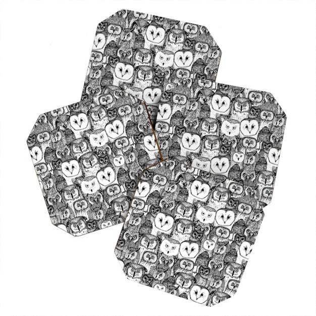 Sharon Turner Just Owls Black White Set Of 4 Coasters Deny Designs