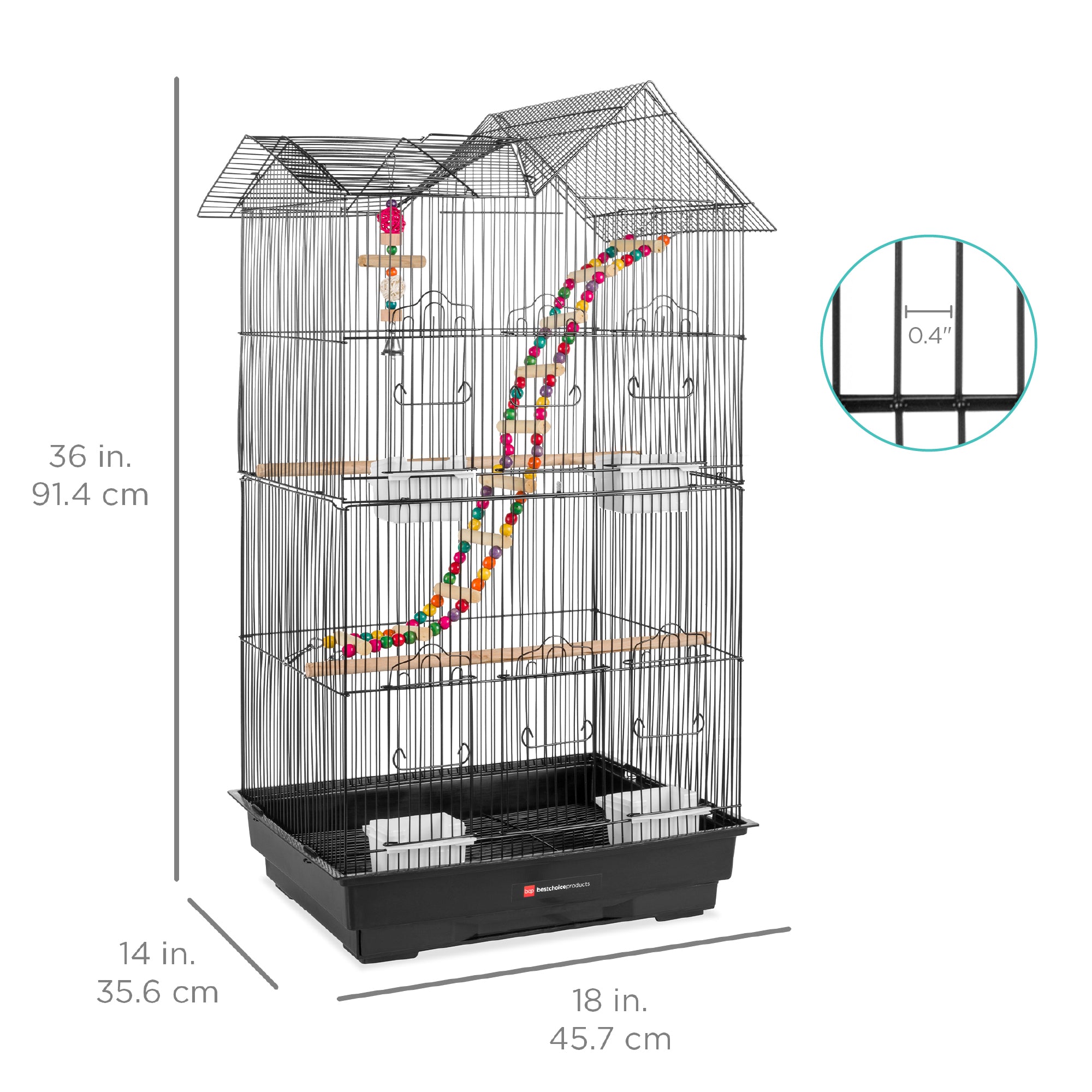 Best Choice Products 36in Indoor/Outdoor Iron Bird Cage for Parrot， Lovebird w/ Removable Tray， 4 Feeders， 2 Toys