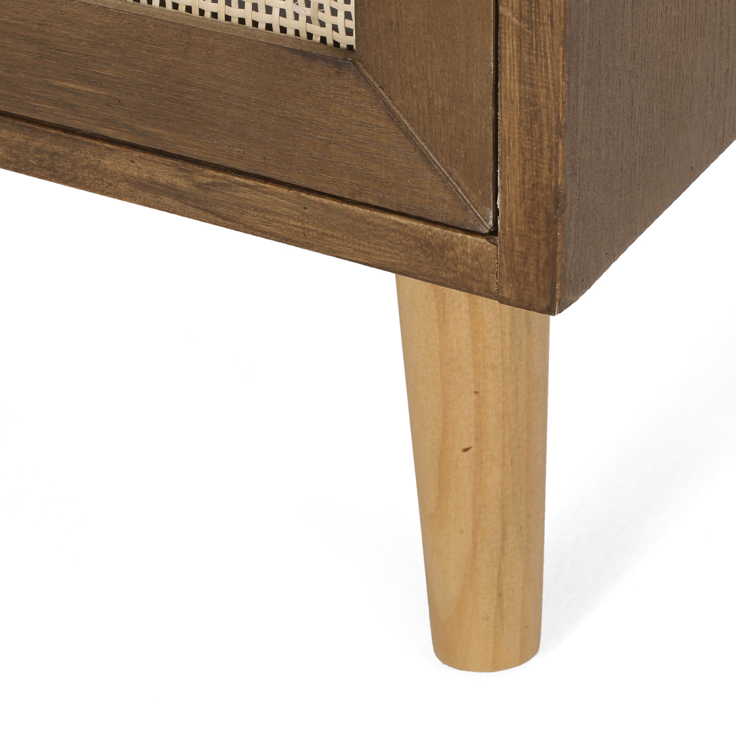 Hulett Contemporary End Table with Hutch, Walnut, Natural, and Antique Gold