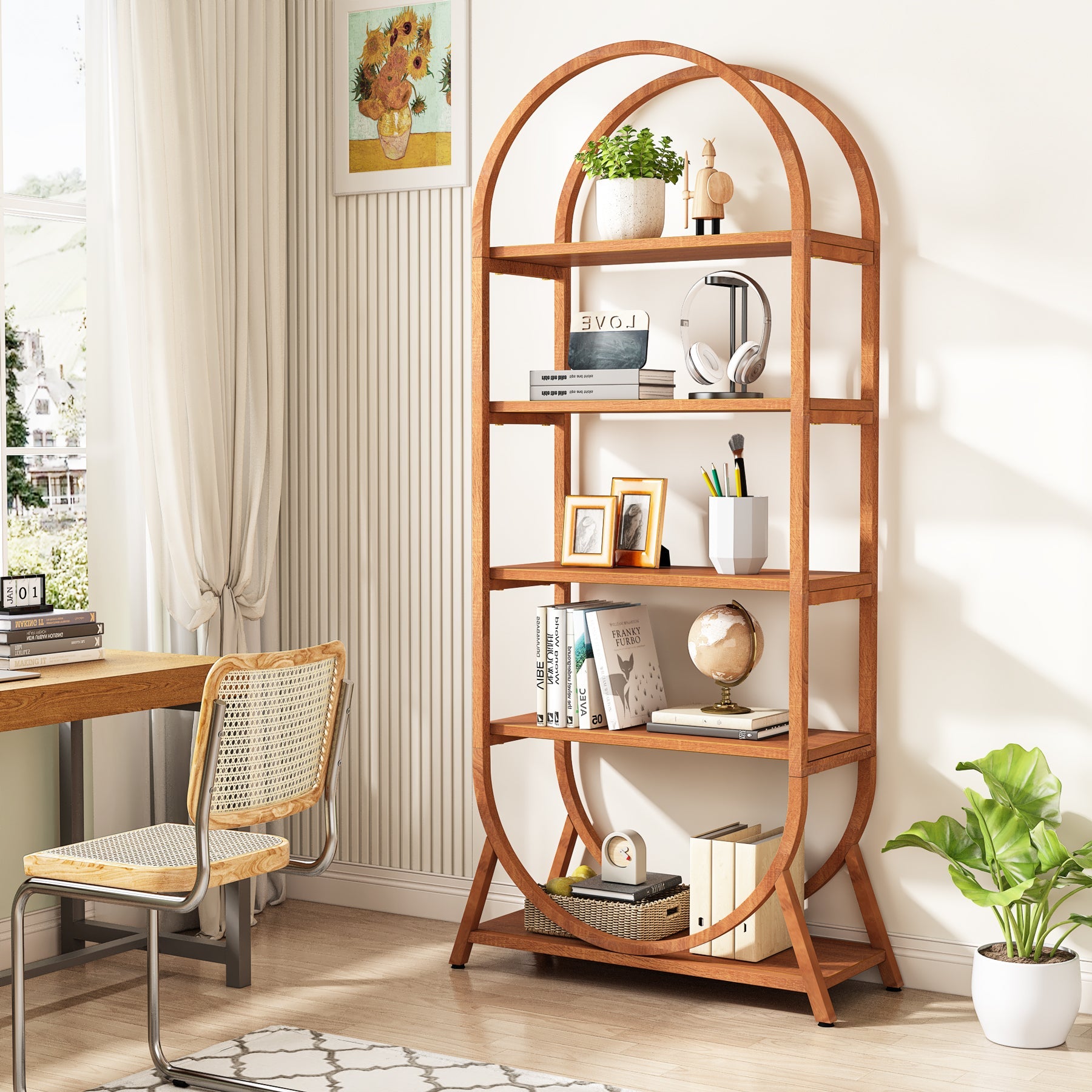 5-Tier Bookshelf, 70.8 Open Bookcase Arched Display Rack