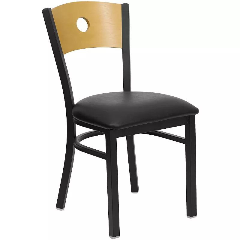 Emma and Oliver Black Circle Back Metal Dining Chair/Natural Wood Back， Black Seat